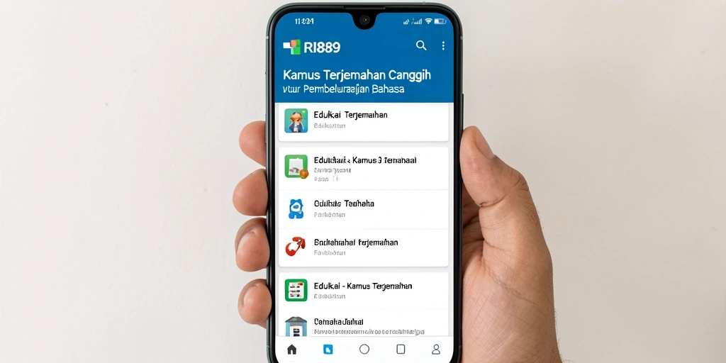 Tampilan antarmuka RI889 dengan berbagai fungsi Kamus Terjemahan.